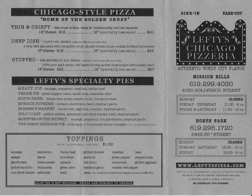 Menu photo 8 Lefty's Chicago Pizzeria San Diego, CA Menu photo 8 Lefty's Chicago Pizzeria San Diego, CA