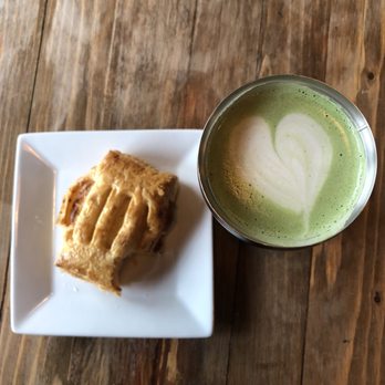 Confidential Coffee - Porto's guava cheese croissant and a match latte with almond milk - Coffee & Tea Near Me - Long Beach, California Confidential Coffee - Porto's guava cheese croissant and a match latte with almond milk - Coffee & Tea Near Me - Long Beach, California
