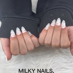 Crystal Nails & Spa - Milky white nails with tiny sparkling rhinestones... the kind of elegance that never goes out of style!