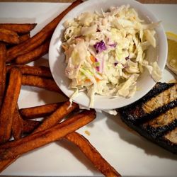 Knotty Pine Grill & Tavern - Sword fish (4 oz?) Cole slaw and sweet potato fries