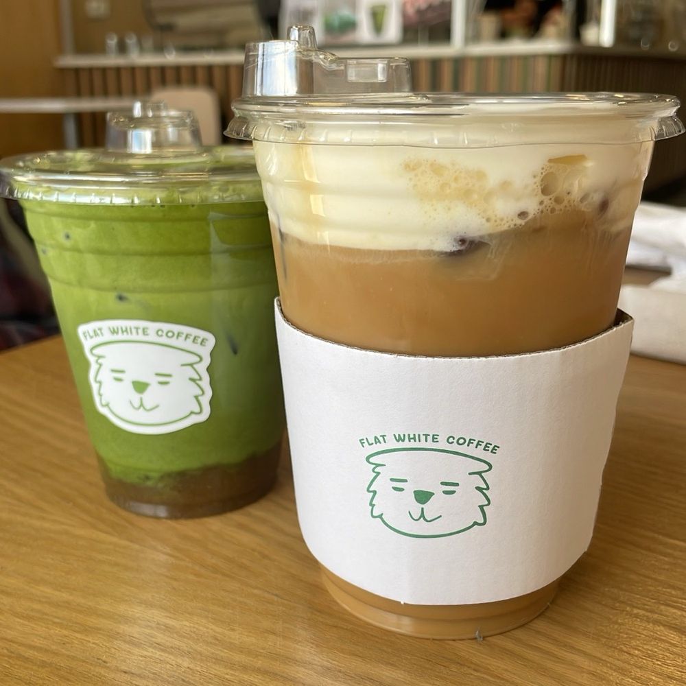 Flat White Coffee - Ordered a honey lavender latte with the einspanner cream and a banana double matcha :3 - Cafes Near Me - Cypress, California Flat White Coffee - Ordered a honey lavender latte with the einspanner cream and a banana double matcha :3 - Cafes Near Me - Cypress, California