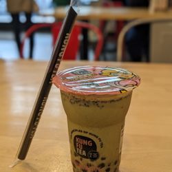 Sesame matcha milk with boba