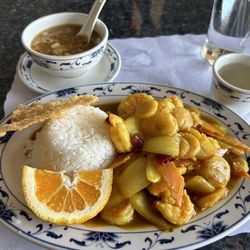 China Pavilion Restaurant - Lunch! Curry prawns w/ steam rice & Soup