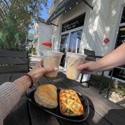 New City Coffee Cafe - Cold brew + cinnamon cold foam, and Spinach pastry and apple turnover