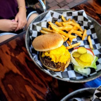 THE BURGER SHACK - Mushroom Swiss burger with cameralized onions and freshly seasons fries. - Burgers Near Me - PORT ISABEL, Texas