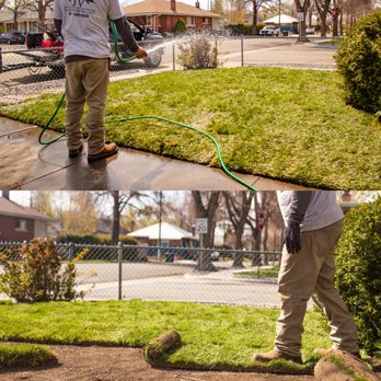 JV Landscaping - Pro tip for installing new sod, water it, it helps it settle in. - Lawn Services Near Me