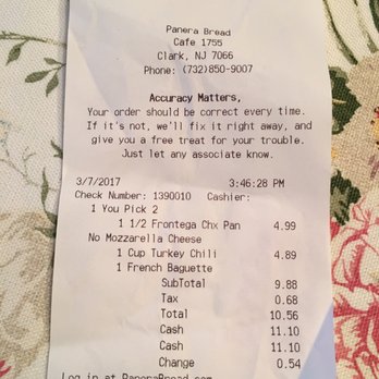 Panera Bread - My receipt to prove that I am a real customer - Salad Near Me - Clark, New Jersey Panera Bread - My receipt to prove that I am a real customer - Salad Near Me - Clark, New Jersey