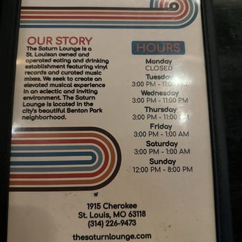 The Saturn Lounge - Hours - Lounges Near Me - St. Louis, Missouri The Saturn Lounge - Hours - Lounges Near Me - St. Louis, Missouri