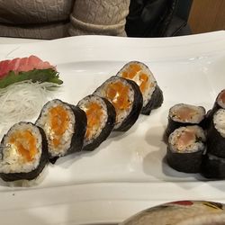 Yam tempura and yellow tail rolls