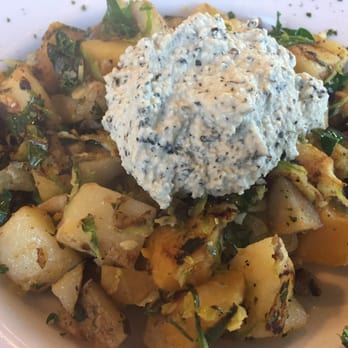 Off The Griddle - Hashtastic with butternut squash, Brussels sprouts, kale and creamy vegan topping :) - Vegan Near Me - Portland, Oregon