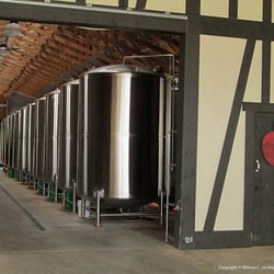 Virtue Cider - Our tour began on Virtue's loading dock, from where we could look back into the fermentation room.