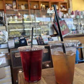 HeBrews Coffee & Water - 6/23/25 (Left) Hawaiian tea & (Right) Peach blossom - Coffee Roasteries Near Me - Rancho Cucamonga, California