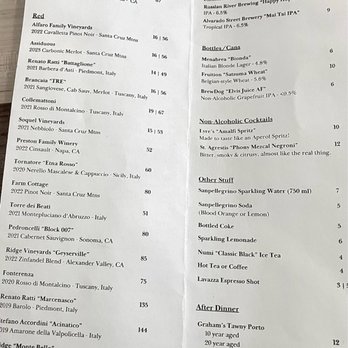 Cavalletta Restaurant - Beverage menu - New American Near Me - Aptos, California