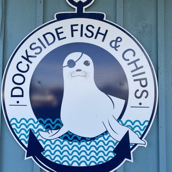 Dockside Fish & Chips - a seal on a sign - Seafood Near Me - Campbell River, British Columbia Dockside Fish & Chips - a seal on a sign - Seafood Near Me - Campbell River, British Columbia