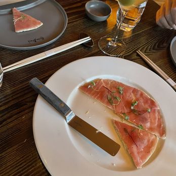 Yellowtail Japanese Restaurant & Lounge - Big Eye Tuna Pizza Doesn't sound good but is delicious. - Japanese Near Me - Las Vegas, Nevada Yellowtail Japanese Restaurant & Lounge - Big Eye Tuna Pizza Doesn't sound good but is delicious. - Japanese Near Me - Las Vegas, Nevada