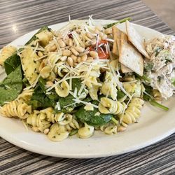High's Cafe & Store - Basil pesto pasta salad with a scoop of tuna salad