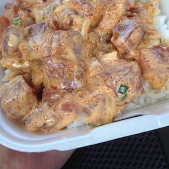 Ono Seafood - Spicy ahi, served over a bed of warm Jasmine rice! - Seafood Near Me - Honolulu, Hawaii Ono Seafood - Spicy ahi, served over a bed of warm Jasmine rice! - Seafood Near Me - Honolulu, Hawaii