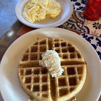 Westside Lilo's Cafe - Waffle and eggs served with homemade whipped butter. - Breakfast & Brunch Near Me - Seligman, Arizona Westside Lilo's Cafe - Waffle and eggs served with homemade whipped butter. - Breakfast & Brunch Near Me - Seligman, Arizona