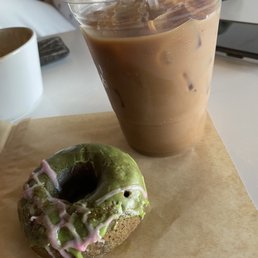 Raspberry Matcha Doughnut & The Moto Mocha