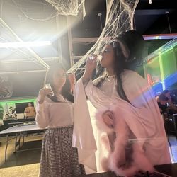 Circuit Breaker Arcade Bar - Taking a shot with Dainty Wainty, host of Halloween Drag Bingo