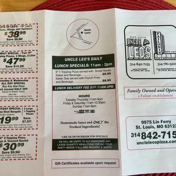 Uncle Leo's Pizza - Updated menu as of July 2023 - Pizza Near Me - Saint Louis, Missouri Uncle Leo's Pizza - Updated menu as of July 2023 - Pizza Near Me - Saint Louis, Missouri