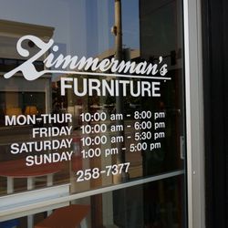 Zimmerman's Furniture - Hours of Operation