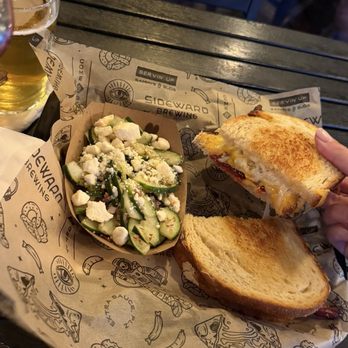 Sideward Brewing Co - Pimento grilled cheese and cucumber salad - Breweries Near Me - Orlando, Florida Sideward Brewing Co - Pimento grilled cheese and cucumber salad - Breweries Near Me - Orlando, Florida