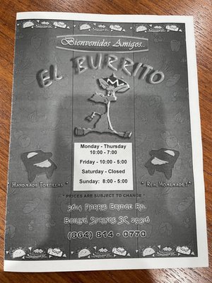Menu photo 1 El Burrito Boiling Springs, SC