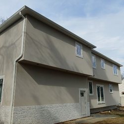 Guttertime - 6" gutter with 3×4 downspouts.