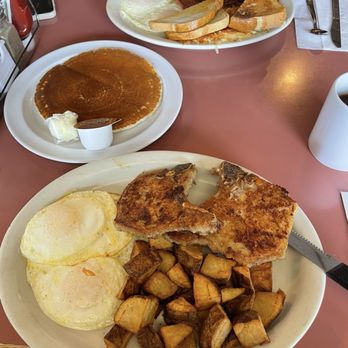 Doug's Place - Pork chop breakfast with a pancake and linguiça and eggs - Breakfast & Brunch Near Me - Castro Valley, California