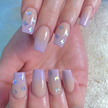 Julie's Nail Spa - Ombré set with lilac and butterflies - Nail Salons Near Me - Union City, California