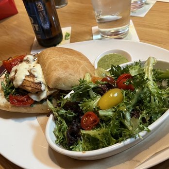 Seasons 52 - Grilled Chicken Caprese Sandwich & side salad - New American Near Me - Troy, Michigan Seasons 52 - Grilled Chicken Caprese Sandwich & side salad - New American Near Me - Troy, Michigan