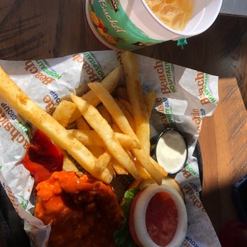 Crabby's Dockside - Buffalo chicken sandwich and fries - Seafood Near Me - Clearwater Beach, Florida