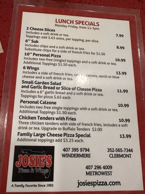 Menu photo 4 Josie's Pizza & Wings Windermere, FL