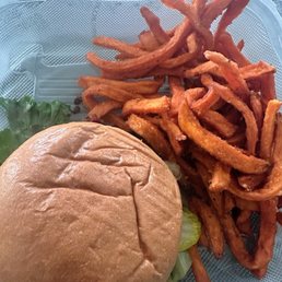 Grilled Cantina Black Bean Burger w/ caramelized onions and pickles! One of my favorite veggie burgers in town!