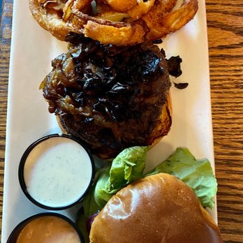 The Palace - Beast Burger with onion rings - Bars Near Me - Prescott, Arizona