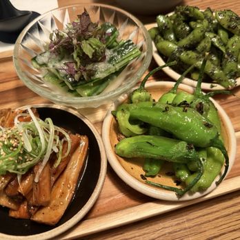 Tonchin - Bite sampler. Edamame was good. Mushrooms, cucumber, and shishito peppers were and not worth getting. - Ramen Near Me - New York, New York Tonchin - Bite sampler. Edamame was good. Mushrooms, cucumber, and shishito peppers were and not worth getting. - Ramen Near Me - New York, New York