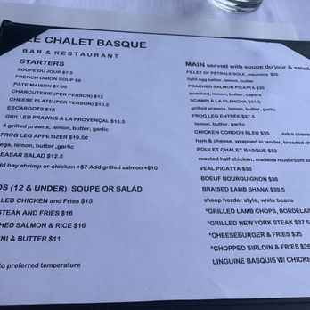 Le Chalet Basque - Menu - French Near Me - San Rafael, California