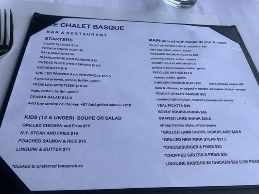 Menu photo 1 Le Chalet Basque San Rafael, CA