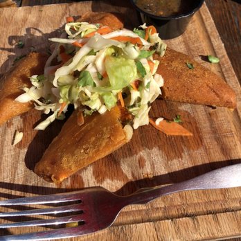 Roxanne's - Vegan empanadas with some cabbage salad (curtido). - Lounges Near Me - Long Beach, California Roxanne's - Vegan empanadas with some cabbage salad (curtido). - Lounges Near Me - Long Beach, California