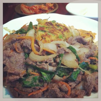 Korean Express - Lunch special with kimchi jeon, bulgogi, and jab chae. Aka heaven on a plate. - Korean Near Me - New York, New York Korean Express - Lunch special with kimchi jeon, bulgogi, and jab chae. Aka heaven on a plate. - Korean Near Me - New York, New York
