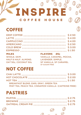 Menu photo 2 Inspire Coffee House Greenville, SC Menu photo 2 Inspire Coffee House Greenville, SC