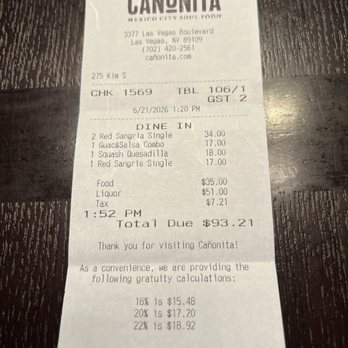 Cañonita - Receipt - Mexican Near Me - Las Vegas, Nevada Cañonita - Receipt - Mexican Near Me - Las Vegas, Nevada