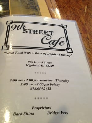 Menu photo 2 9th Street Cafe Highland, IL