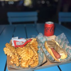 JoDog Craft Hot Dogs - Seattle dog with fries and Coke Zero