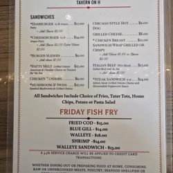 Tavern on H - Sandwich Menu