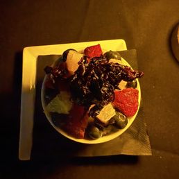 Lemon sorbet with candied basil leaf and berries!
