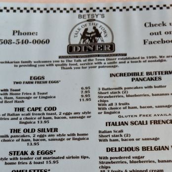 Betsy's Diner - Part of menu - Diners Near Me - Falmouth, Massachusetts