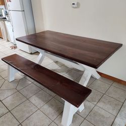 New England Farmhouse Furniture - 6x3 Farmhouse Table built for a customer Whitewash/ w/Honey Top.