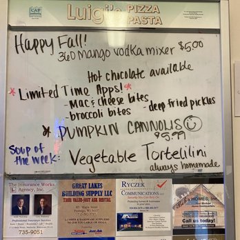 Luigi's Pizza & Pasta - Menu board - Pizza Near Me - Peshtigo, Wisconsin Luigi's Pizza & Pasta - Menu board - Pizza Near Me - Peshtigo, Wisconsin